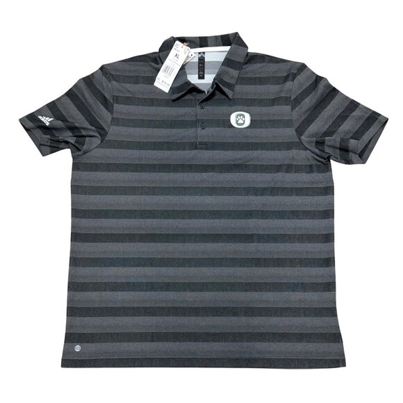 Adidas Polo Shirt XL Short Sleeve Black Gray Stripe Paw Logo Rare Globe Mark NWT - Picture 2 of 7